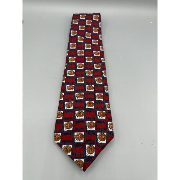 Vintage ESPN Basketball Silk Tie 100% Silk Men’s Neck Tie Red Blue Sports - Picture 1 of 3